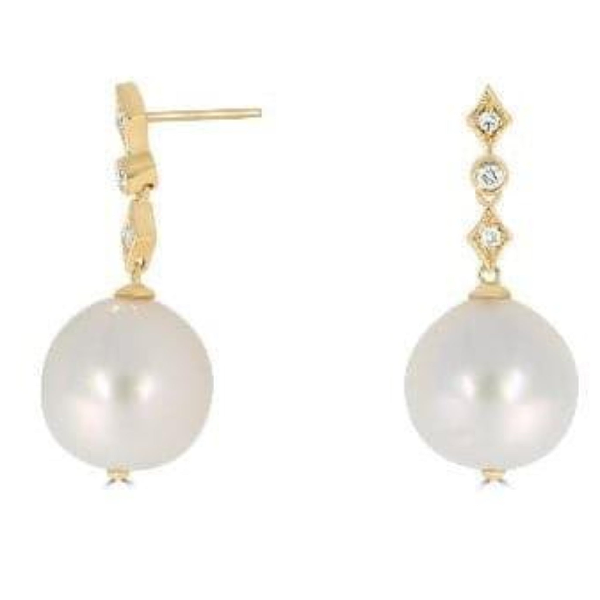 South Sea Pearl & Diamond Earrings | Yellow Gold - Rosendorff Diamond Jewellers